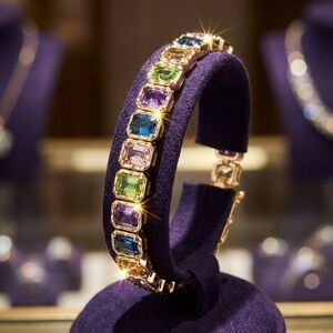 Gold tone and Multicolor Gemstone stretch Watch Band 42/44/45